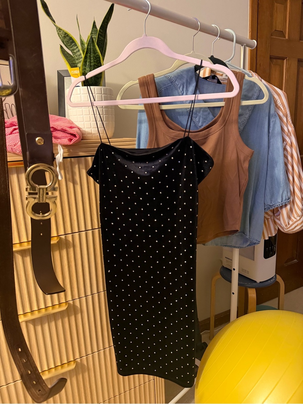 H&M Black Velvet Midi Dress with White rhinestones